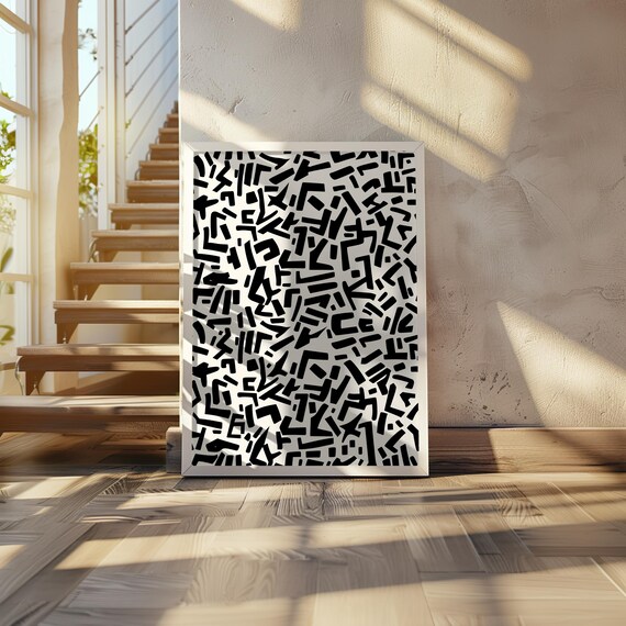 Abstract Art Black White Brutalism Modernism Poster Ink Drawing Noisy Vibe T10366 Contemporary Wall Decor 20 X 28
