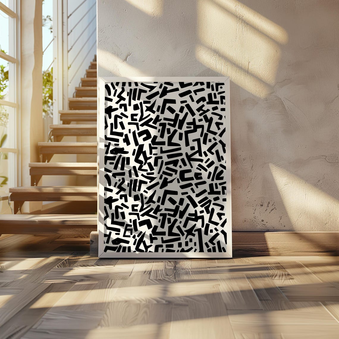 Black and White Abstract Doodle Pattern Minimalist Art Decor Poster