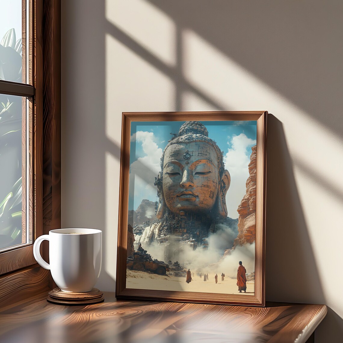 Giant Steampunk Buddha Head Stone Desert Monks Zen Wall Art Decor
