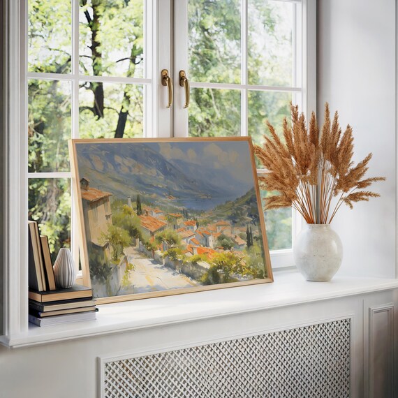 Impressionist Town View Poster Modern Oil Painting Print Warm Tones Soft Lighting Muted Colors Wall Art Home Decor