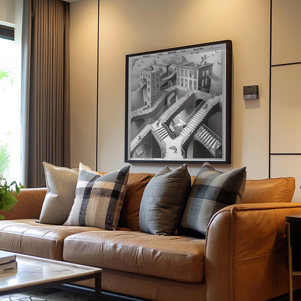 M. C. Escher Relativity Impossible Staircase Black and White Art Print