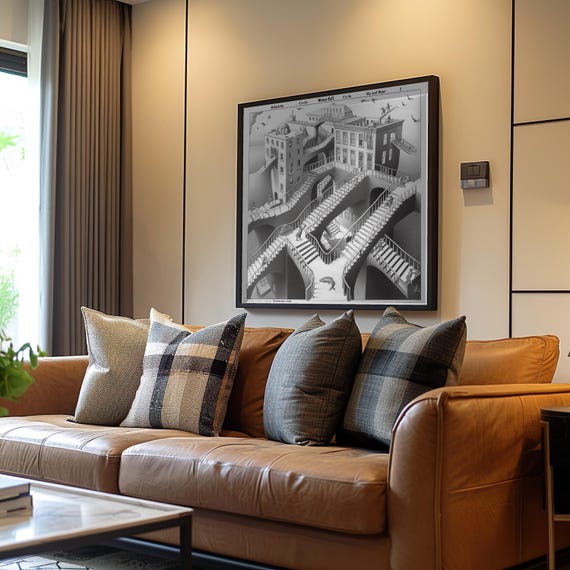 Surreal Blackwhite Staircase Drawing Modern Collage Ink Monochrome Palette Detailed Architecture Art Unique Vibe Flat Style