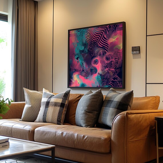 Neon Psychedelic Abstract Landscape Wavy Line Modern Art Poster