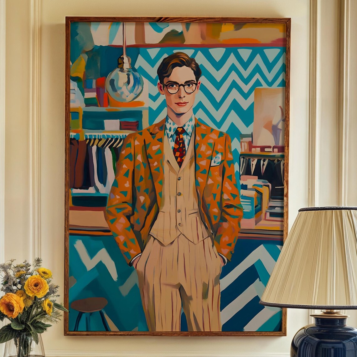Dapper Young Man In Orange Blazer Vintage Retro Fashion Art Poster - Image 4