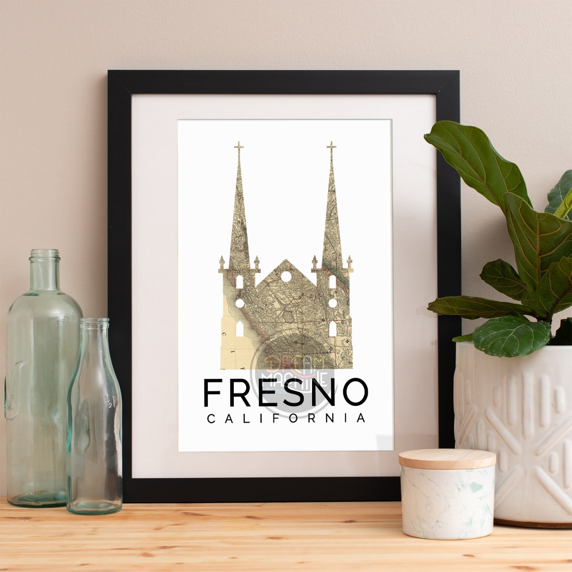 Fresno Print Fresno Skyline Fresno Art Fresno Poster Fresno Watercolor Fresno Art Print Fresno Map Fresno Wall Art Fresno California