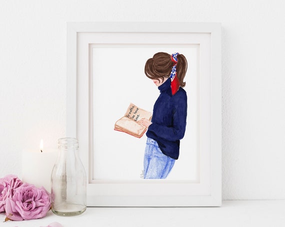 Bibliophile Art Print Book Lover Girl Illustration Reading Girl Illustration Fashion Illustration