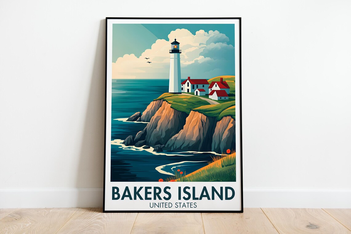Bakers Island Lighthouse White Edition Massachusetts Travel Poster