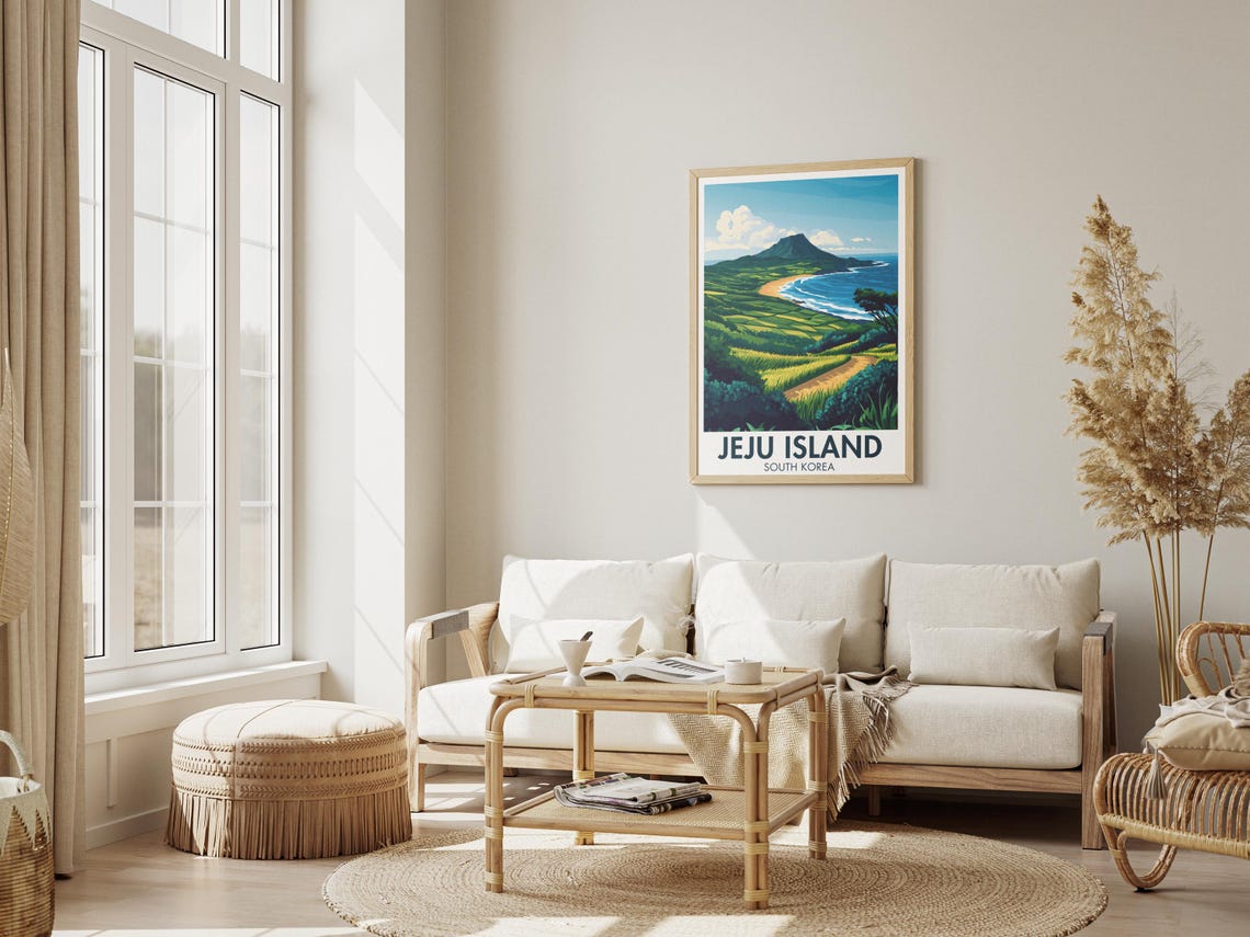 Jeju Island Travel Poster Jeju Painting Coastal And Nature South Korea Wall Decor Jeju Island Art Sunrise Peak Print - Image 3