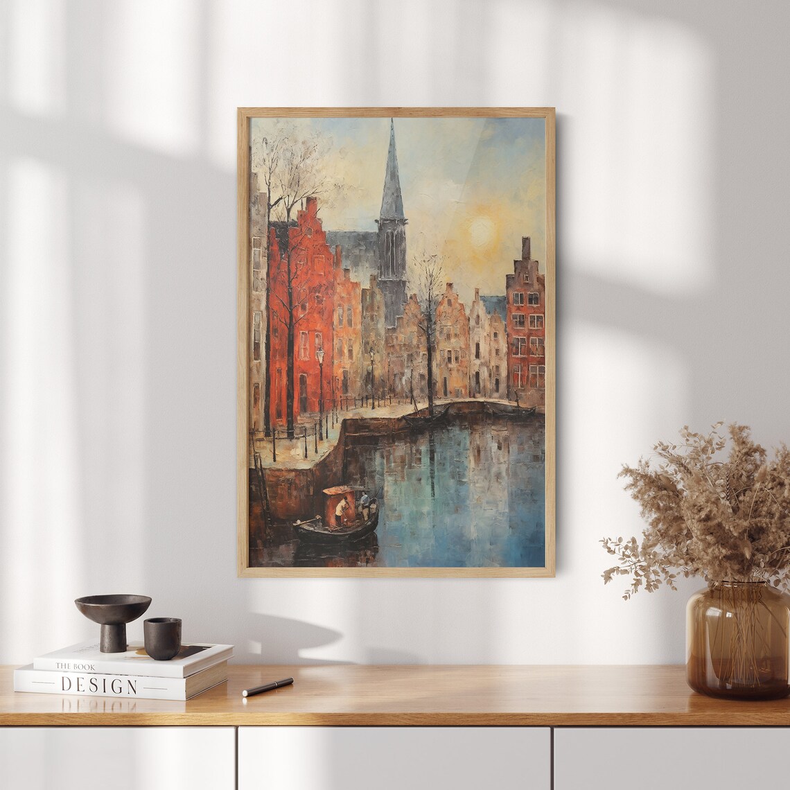 Amsterdam Canal Boat Gabled Houses Golden Hour Cityscape Poster - Image 2