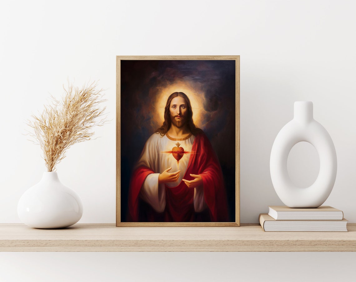 Sacred Heart of Jesus Open Hands Catholic Devotional Art Poster - Image 3