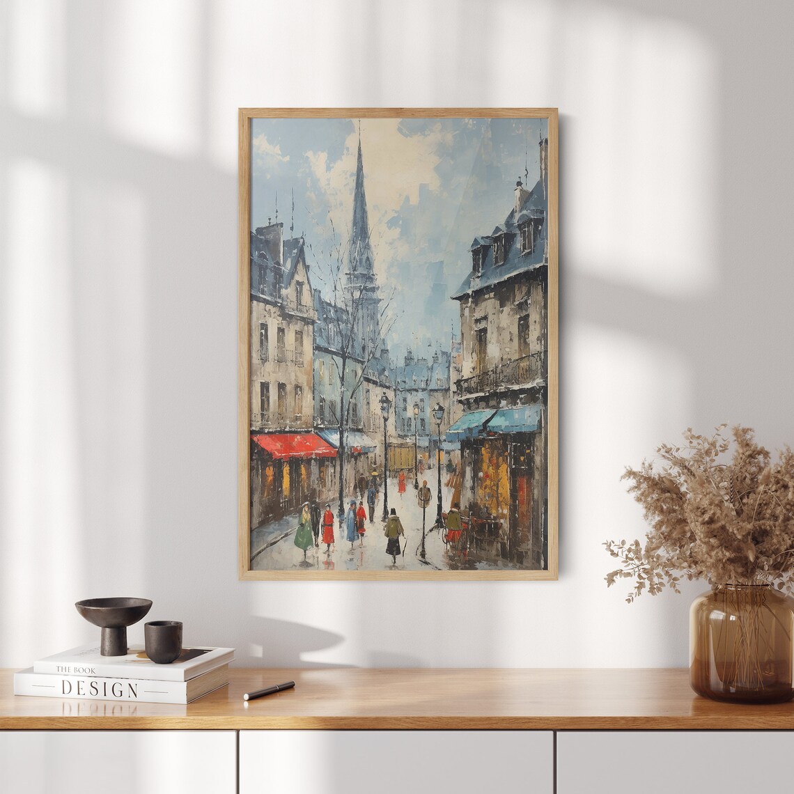 Paris Street Church Spire Rainy Day Cafe Scene Cityscape Poster - Image 2