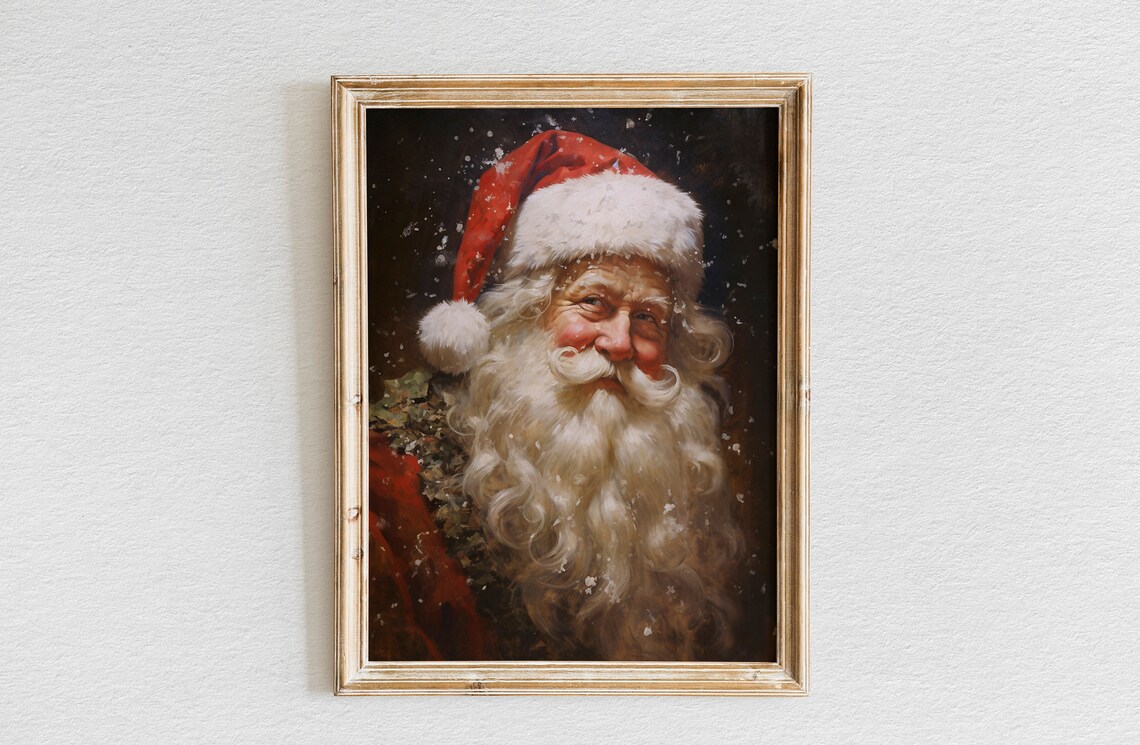 Winking Santa Claus Rosy Cheeks Vintage Christmas Portrait Poster