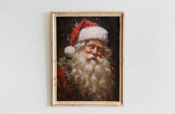 Winking Santa Claus Rosy Cheeks Vintage Christmas Portrait Poster