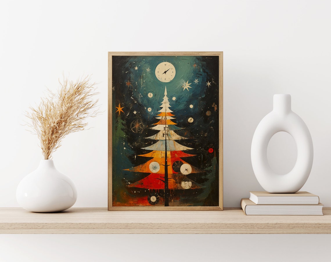 Midnight Clock Christmas Tree Abstract Modern Holiday Poster - Image 3