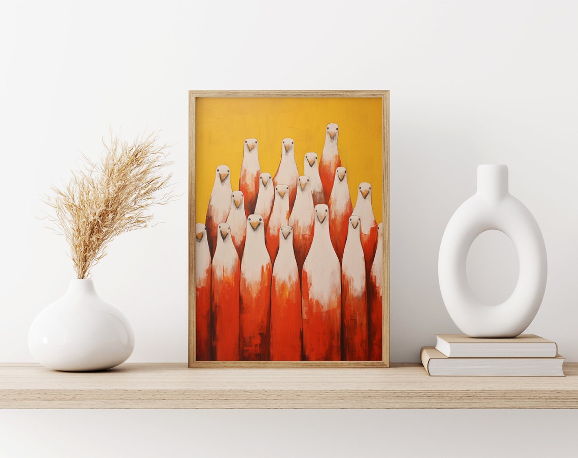 Red White Chicken Flock Whimsical Farm Animal Kitchen Poster - Image 3