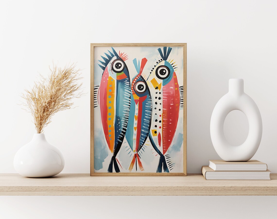 Vibrant Fish Trio Contemporary Abstract Painting Original Artwork Wall Decor Print Poster Wall Art - Image 3