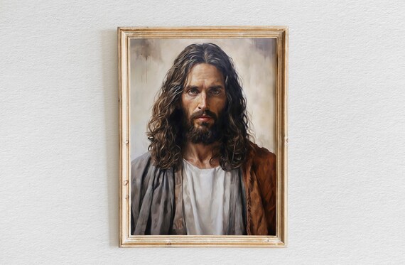 Jesus Christ Close-Up Portrait With Dark Curls Oil Painting Poster