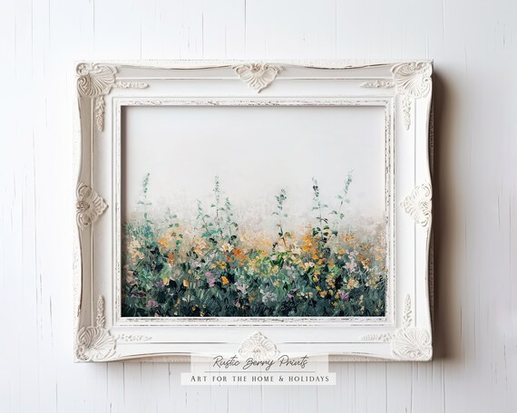 Wildflower Field Landscape Art Print Oil Painting Vintage Print Academia Moody Cottagecore Farmhouse Decor Spring Art