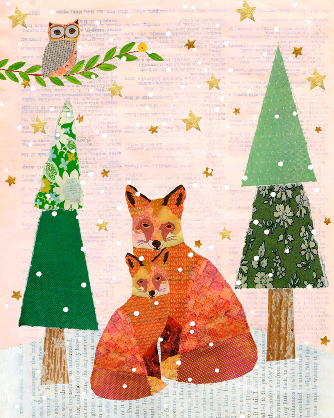 Snowy Mother And Baby Fox Christmas Nursery Decor Animal Nursery Art Print Animal Painting Fox Art Print Children Decor Kids Decor
