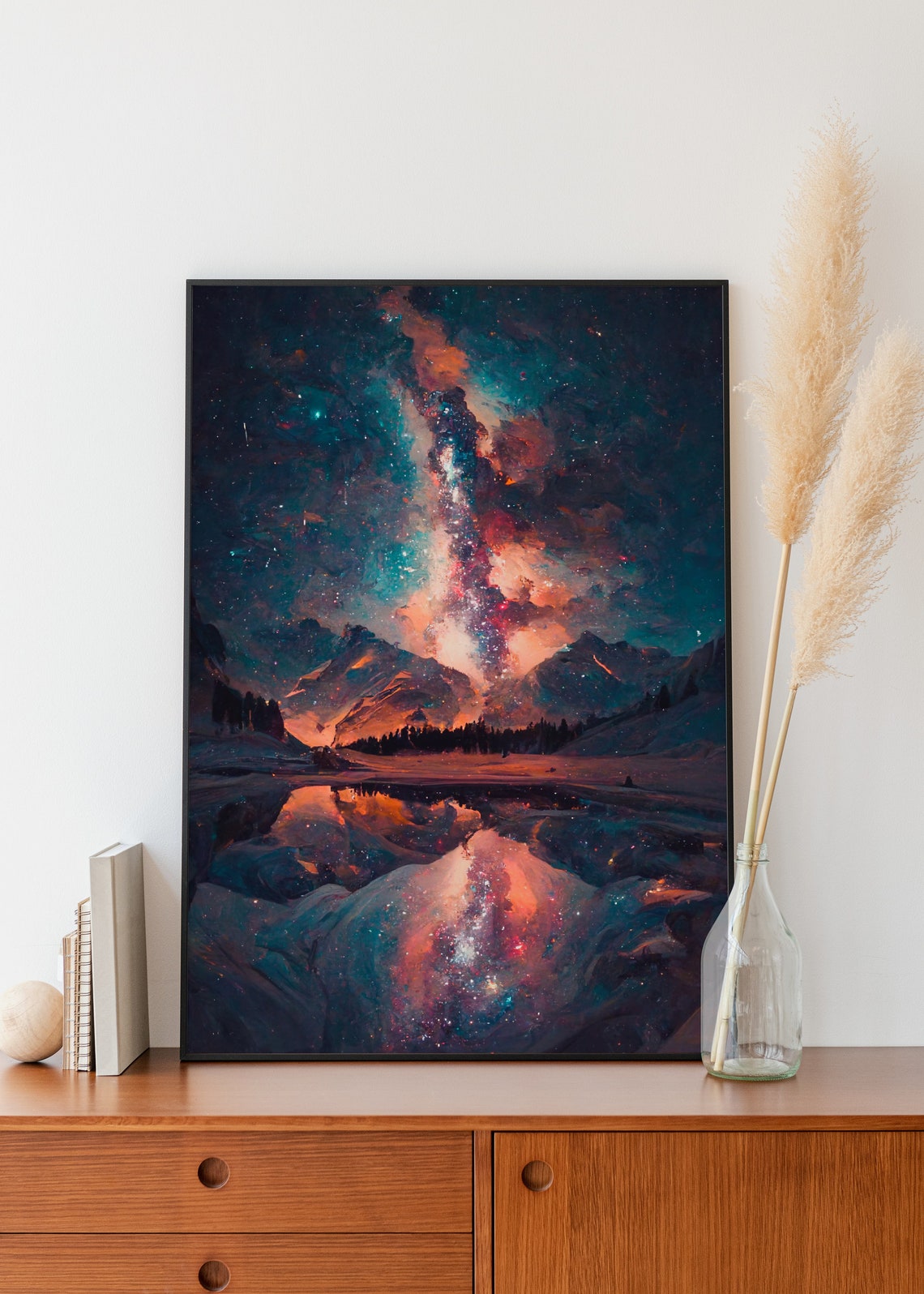 Milky Way Galaxy Night Sky Mountains Lake Reflection Art Poster