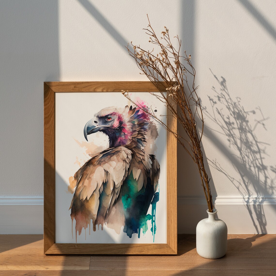 Vulture Bird of Prey Watercolor Portrait Dramatic Wildlife Poster - Image 2