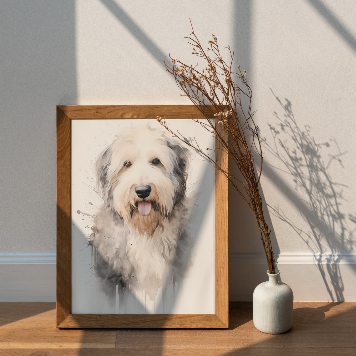 English Sheepdog Wall Decor Watercolor English Sheepdog Wall Art For Pet Lover Dog Art Kids Room Sheepdog Wall Decor Art - Image 2