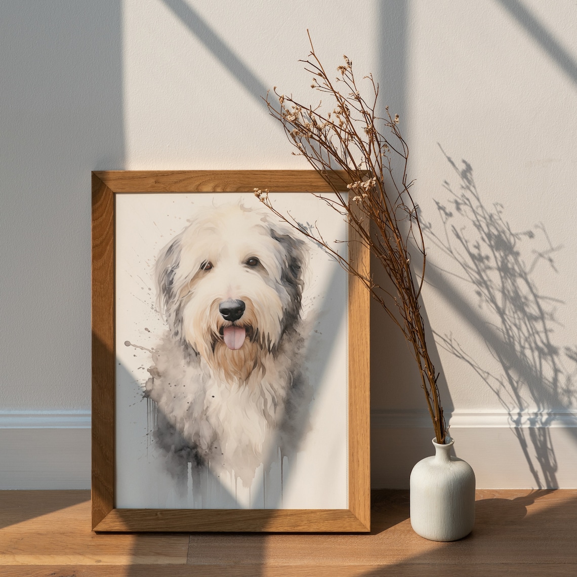 Old English Sheepdog Watercolor Dog Portrait Splash Art Poster - Image 2