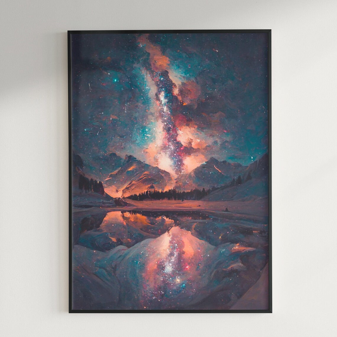 Milky Way Physical Poster Night Sky Landscape Oil Painting Milky Way Wall Art Night Sky Wall Decor Vintage Oil Painting Night Sky Room Decor