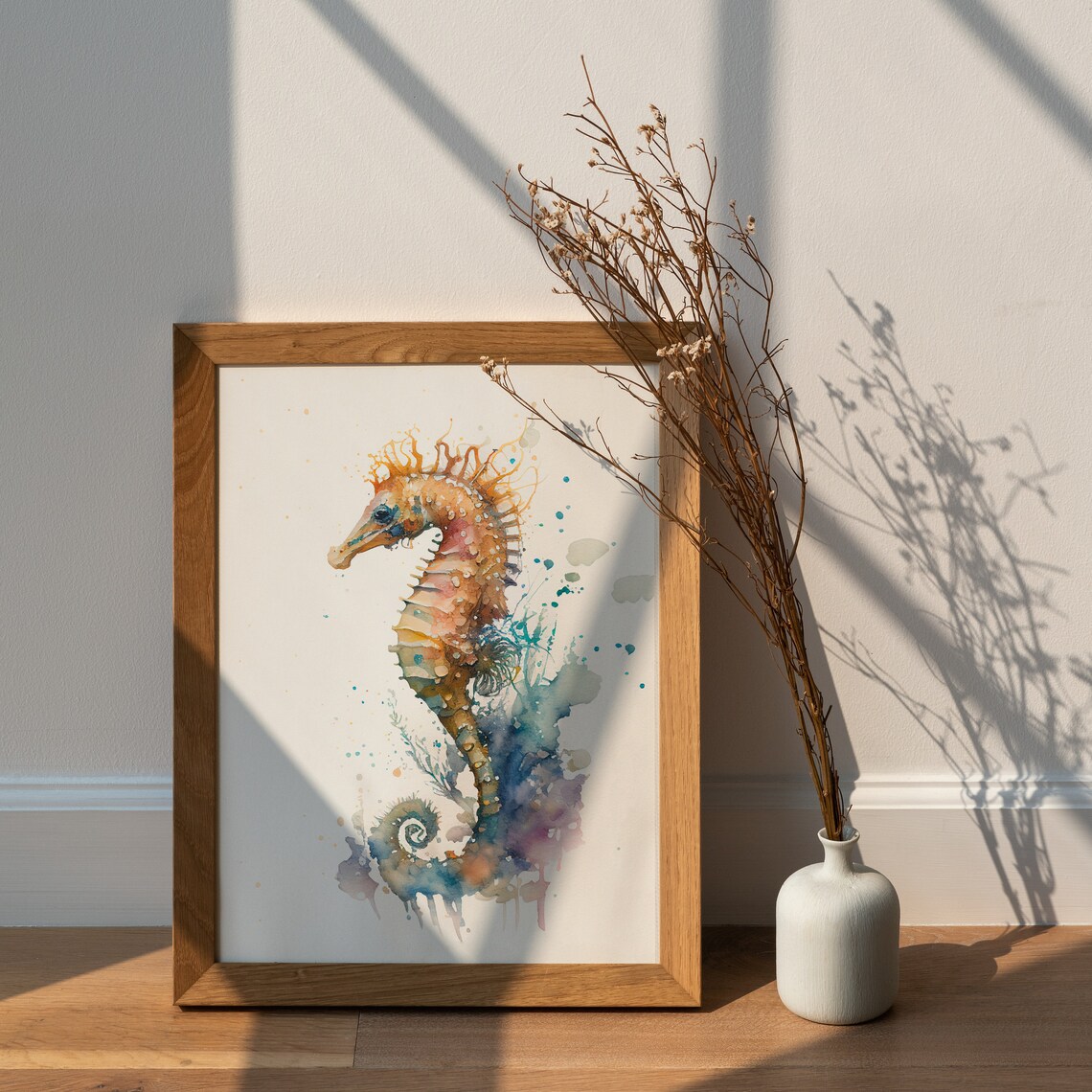 Colorful Seahorse Watercolor Ocean Coral Reef Marine Life Wall Art - Image 3