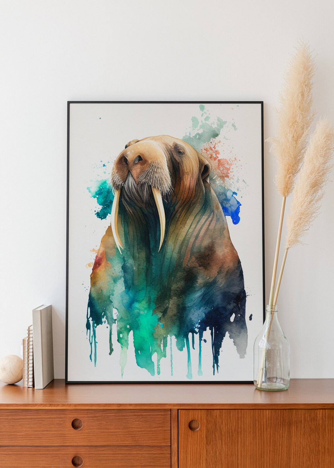 Walrus Watercolor Painting Colorful Arctic Animal Splash Art Poster