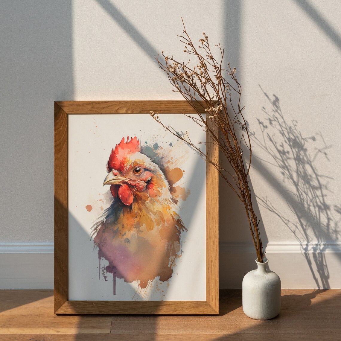 Gentle Red Hen Chicken Portrait Warm Watercolor Farm Bird Poster - Image 3