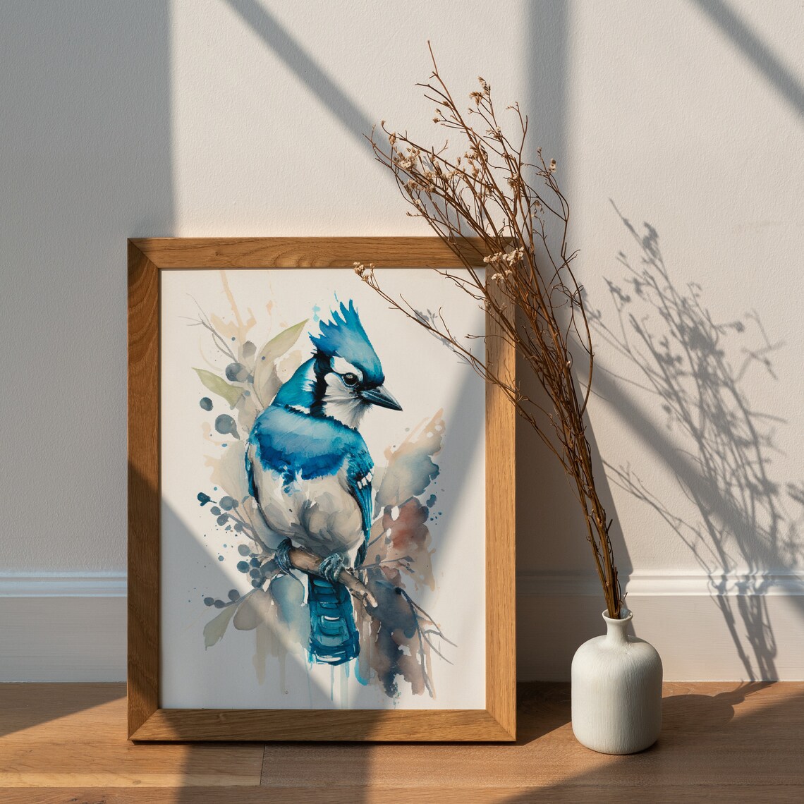 Blue Jay Bird Watercolor Painting Splash Wildlife Art Poster - Image 3