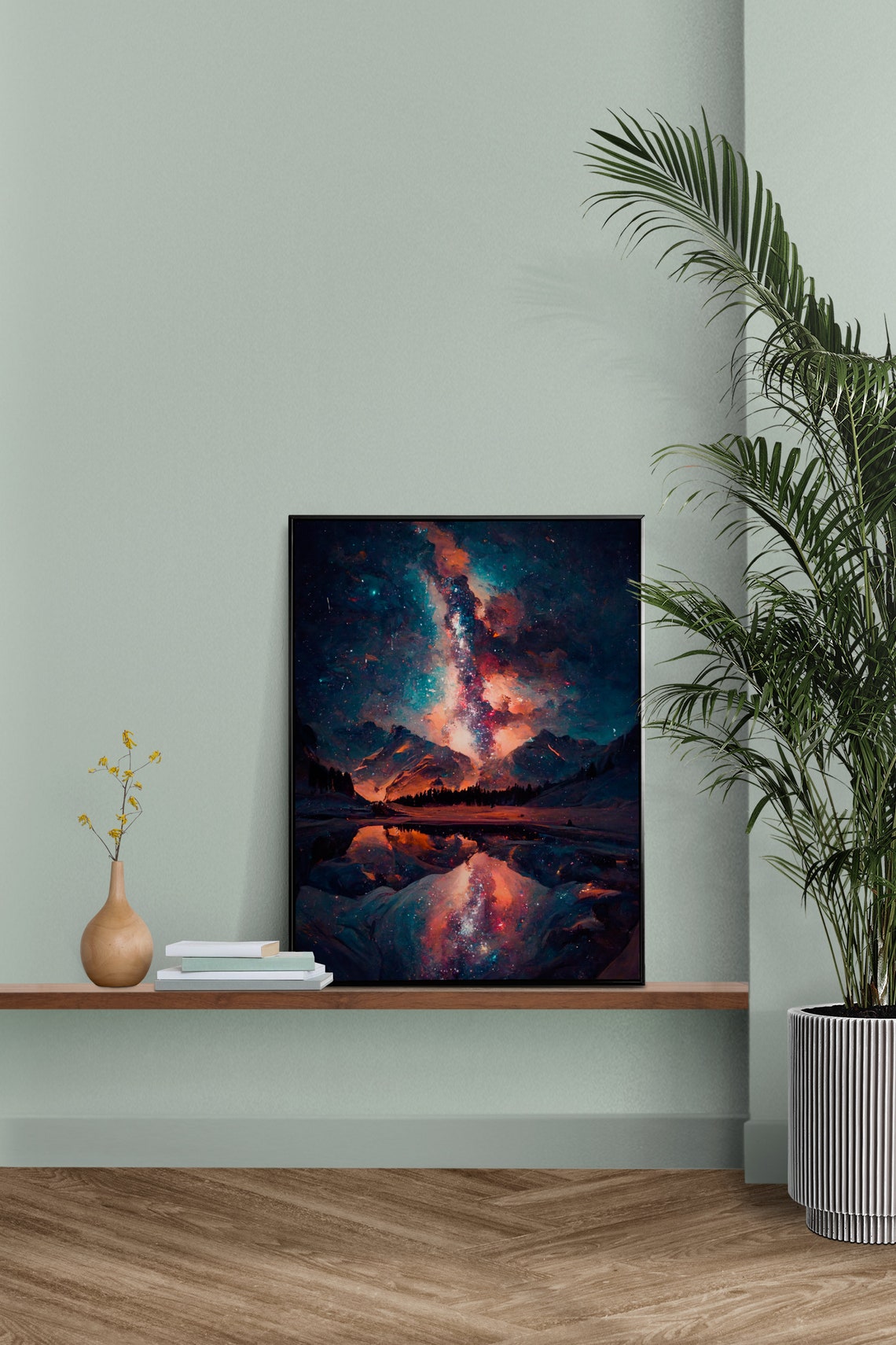 Milky Way Over Snowy Mountains Night Sky Reflection Art Poster - Image 3