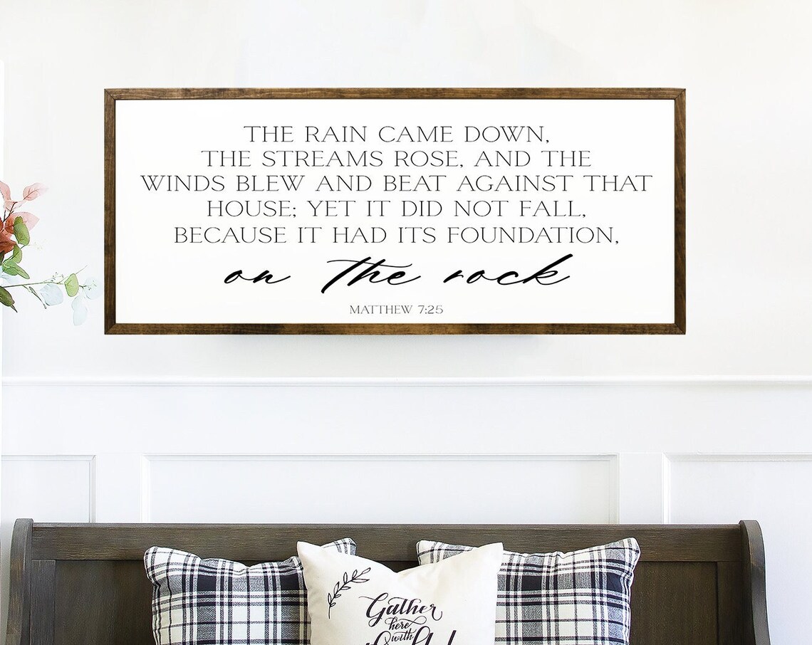 The Rain Come Down, Matthew 7:25 Scripture Wall Art Print