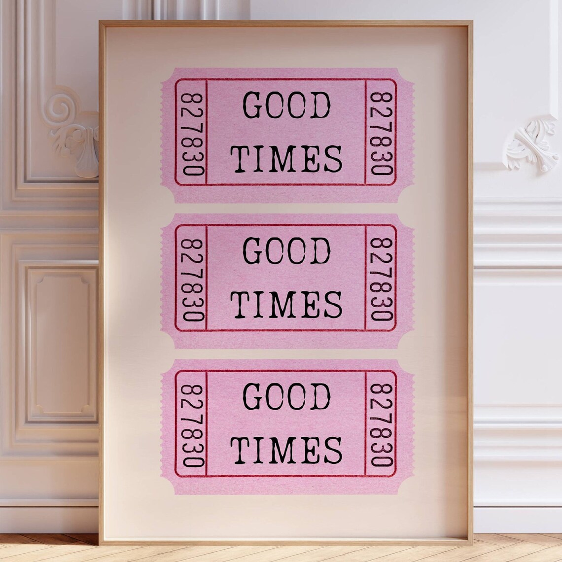 Pink Good Times Retro Movie Ticket Stub Nostalgic Wall Poster