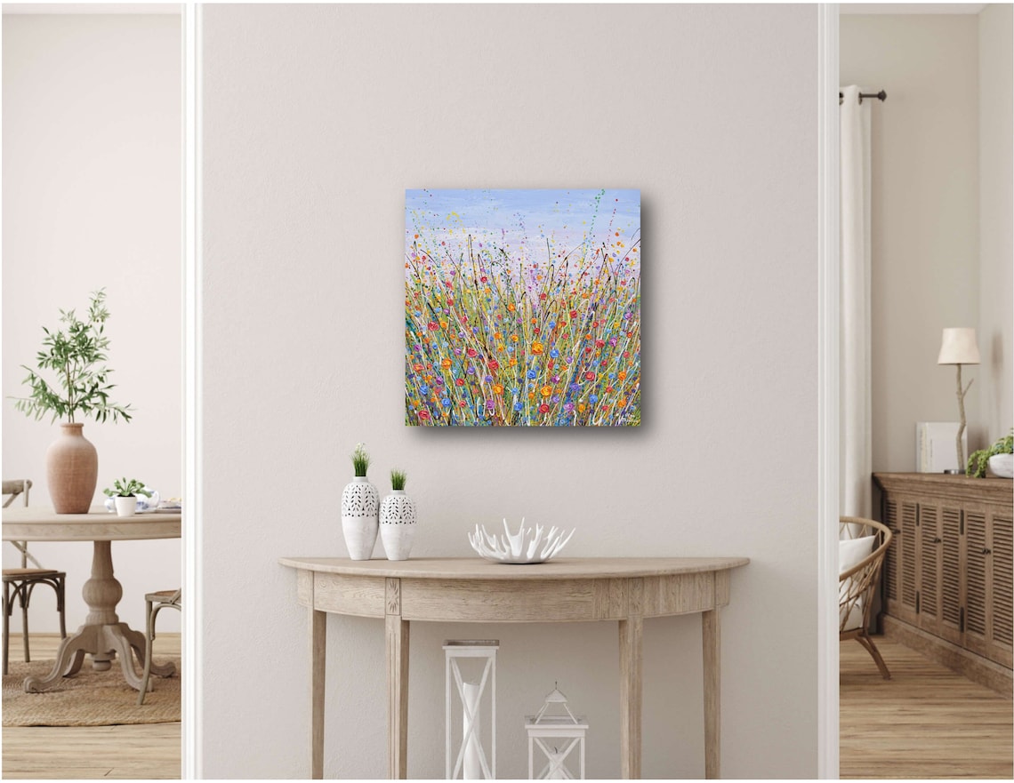 Colorful Wildflower Field Multicolor Bloom Meadow Impasto Art Print - Image 3