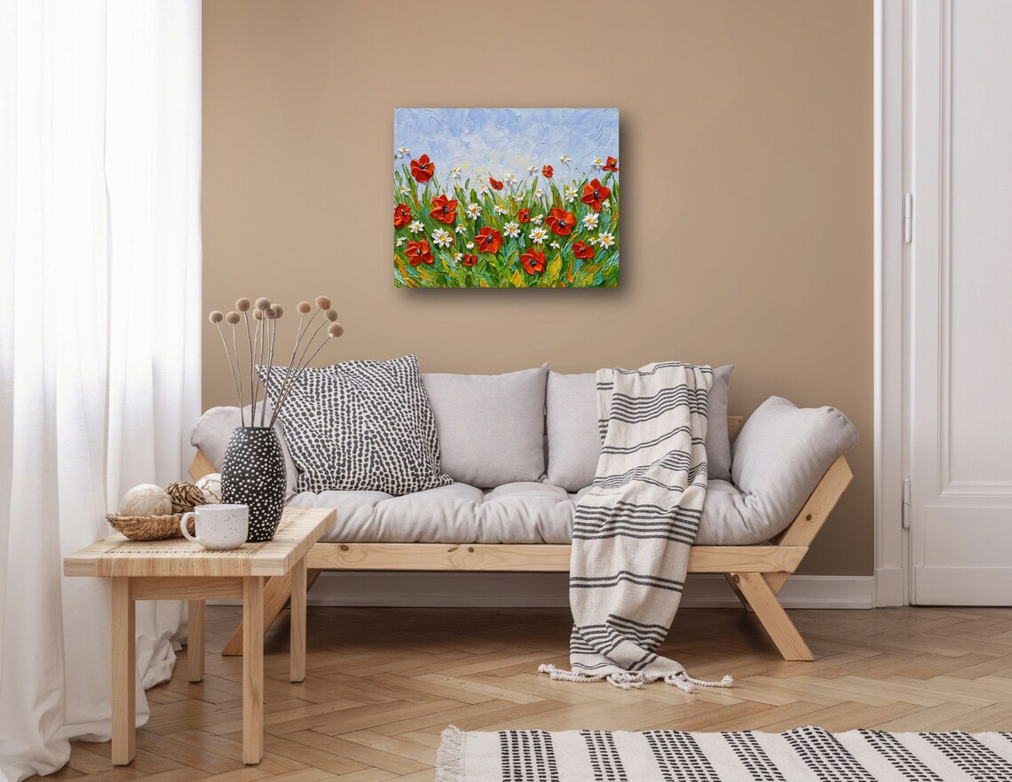 Poppies and Daisies Wildflower Meadow Art Print - Image 2