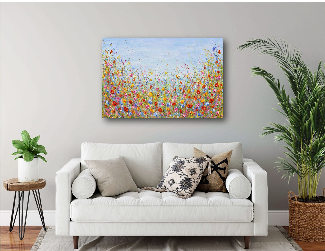 Wildflower Meadow With Red Poppies, Landscape Art Print - Image 3