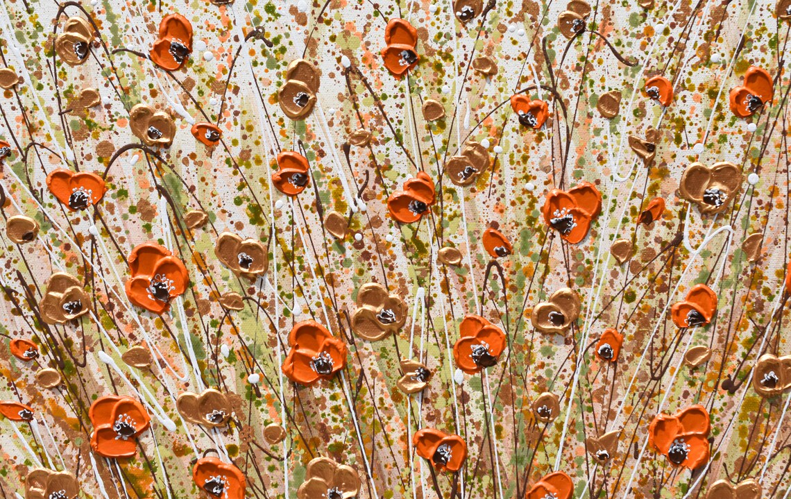Orange Gold Poppy Flowers Earthy Copper Boho Abstract Art Poster - Image 3