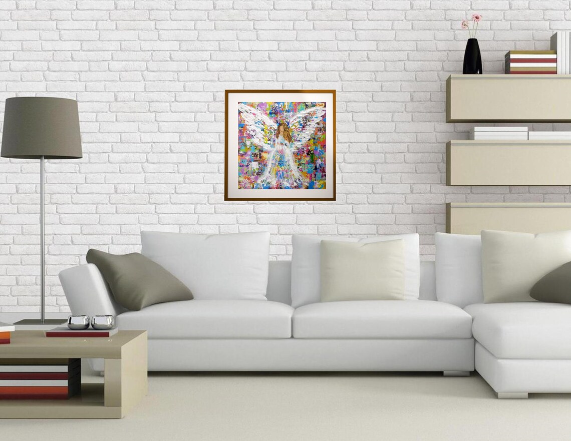 Angel Colorful Abstract Painting Religious Art Print - Image 2