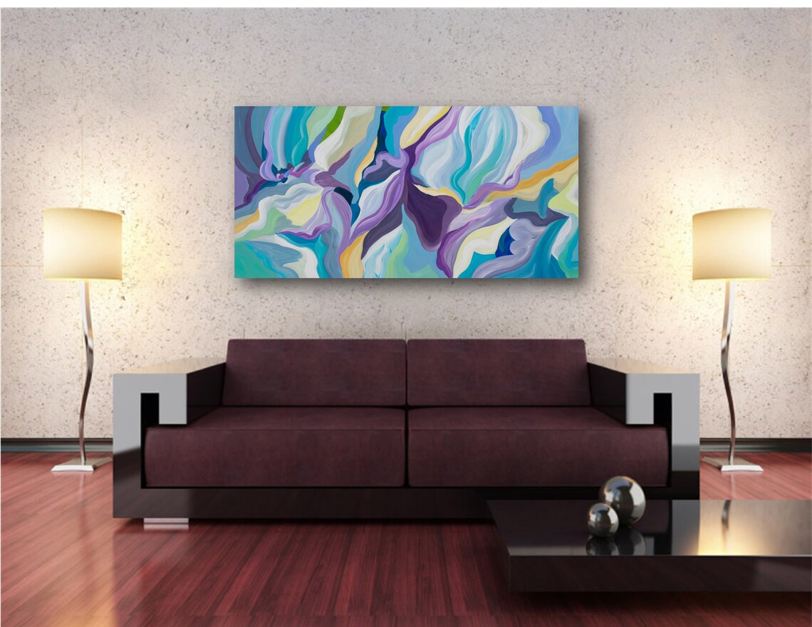 Abstract Print, Lavender Yellow Wall Art Dcor - Image 3