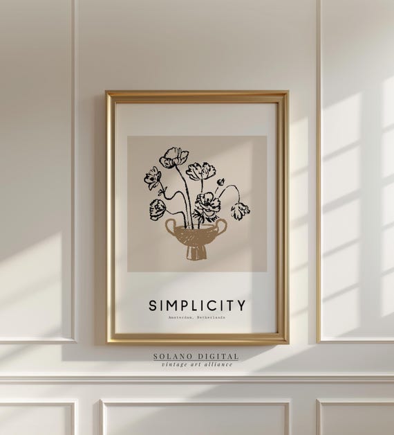 Minimalist Floral Vase Art Hand Drawn Line Flowers In Neutral Botanical Boho Home Wall Decor