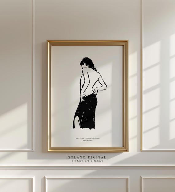 Minimalist Dancer Line Art Print Black And White Figure Illustration Modern Wall For Gallery