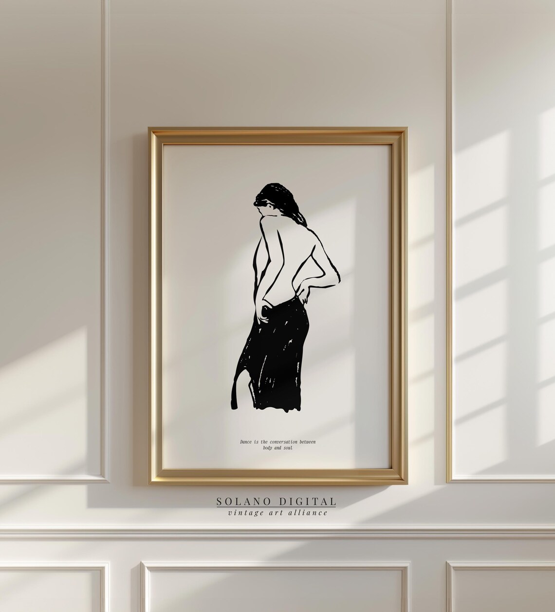 Minimalist Dancer Line Art Print Black And White Figure Illustration Modern Wall For Gallery