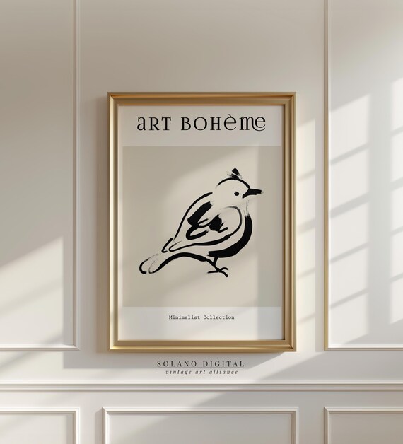 Art Boheme Songbird Ink Sketch Minimalist Bird Line Art Poster