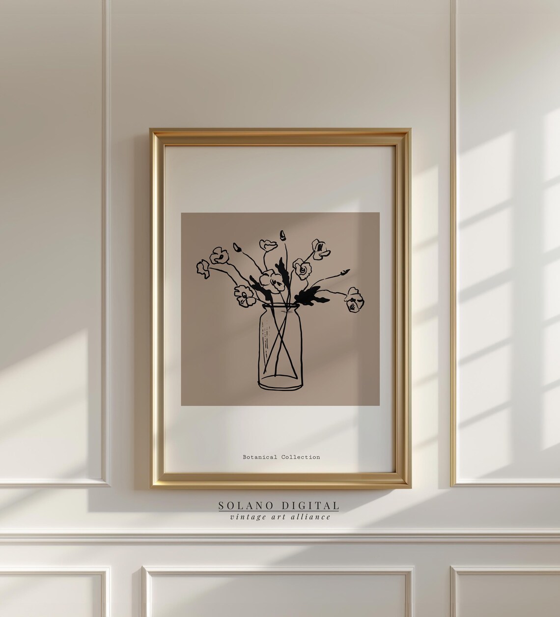 Minimalist Botanical Flower Art Print Line Drawing Floral Wall Vase Illustration Neutral Modern