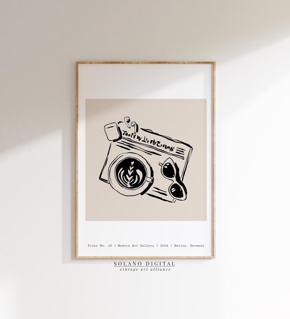 Morning Coffee Newspaper Line Art Poster Minimalist Cafe Decor