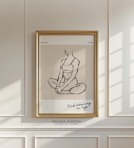 Mindfulness Yoga Wall Art Minimalist Meditation Line Drawing Calm Selfcare Modern Neutral Poster