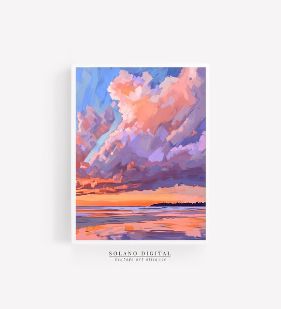 Abstract Sunset Clouds Over Water Pink Purple Modern Art Poster