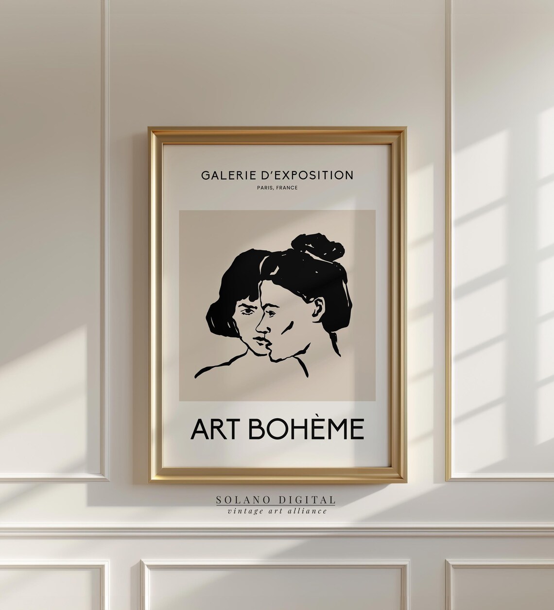 Art Bohème Two Overlapping Women Profiles Line Drawing Poster